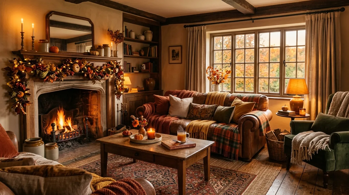 Finish with a home that feels warm and quietly autumnal inspiration for an indoor fall living space.